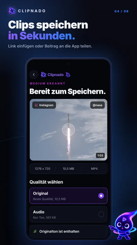 Clips speichern in Sekunden: erkannter Beitrag